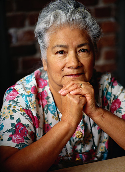 Woman clasping hands
